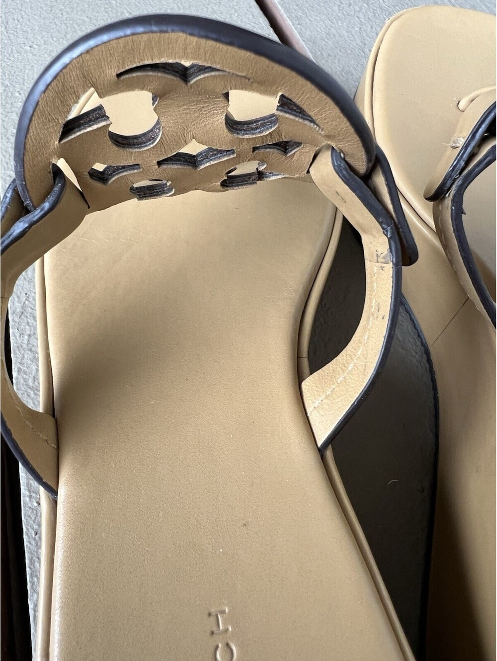 TORY BURCH Miller Wedge Sandals Ginger Shortbread Leather Women's Shoes 7.5 - Picture 10 of 15